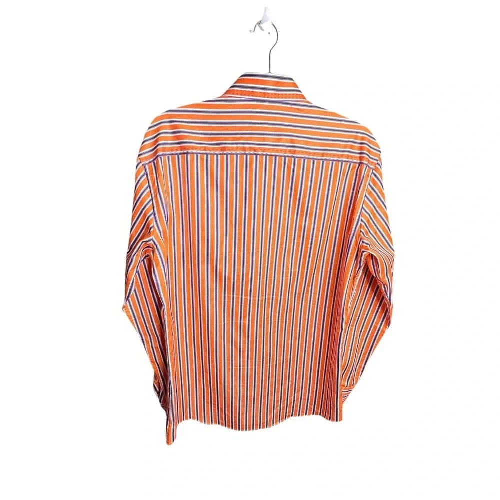Bugatchi Orange Purple Striped Long Sleeve Button-Up Dress Shirt Sz M Modern Fit - Picture 9 of 15